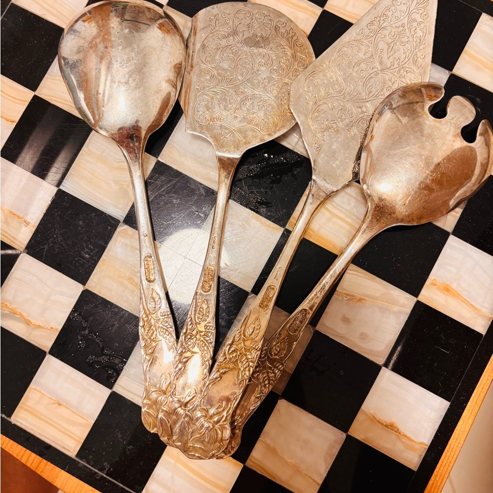 Vintage WA ITALY Silverplate Serving Utensils Set